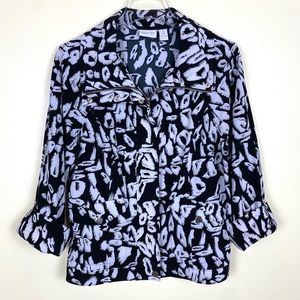 ZENERGY by CHICO'S Zip front bold geometric print black & white jacket, Size 8